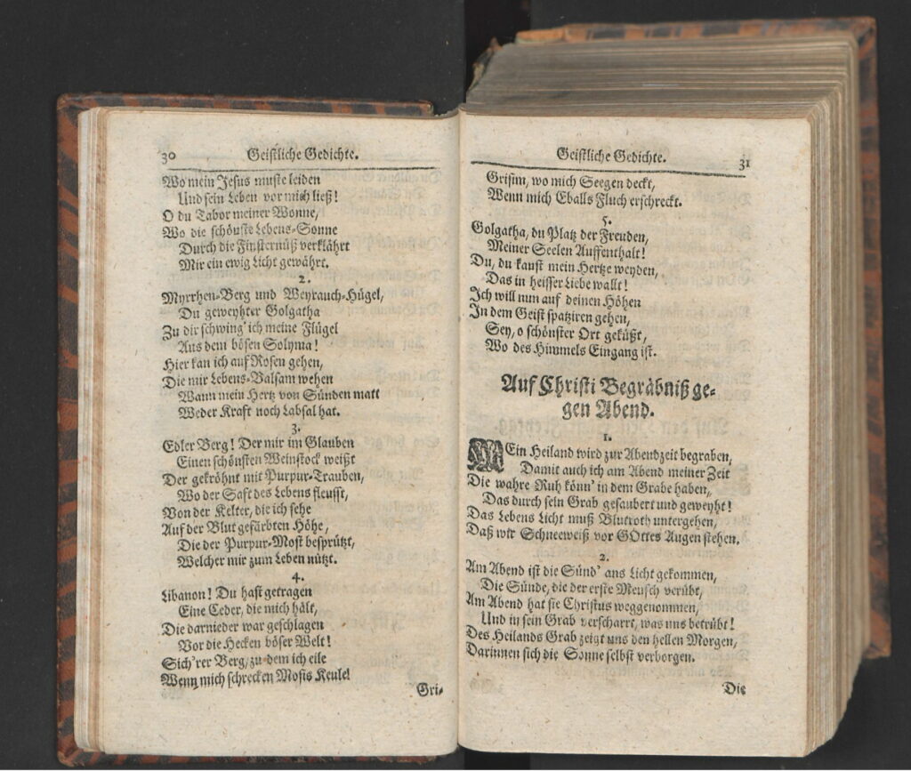 De eerste twee strofen van Auf Christi Begräbnis gegen Abend in de druk van 1711